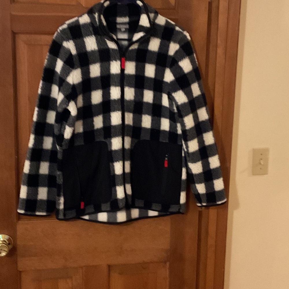 Talbots black and white checked fleece jacket size M
